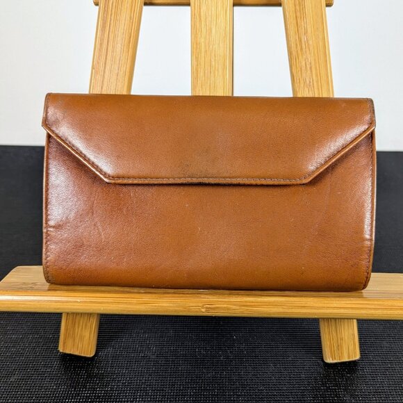 Vintage Buxton Tan Leather Bifold long check wallet pen holder coin purse - Picture 1 of 4